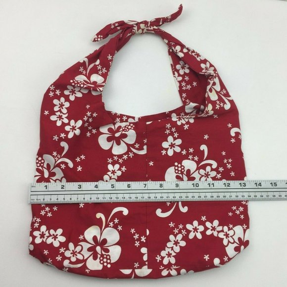 Handmade Red Hawaiian Flower Slouch Mini Tote Bag Boho Knotted Purse Scripture - Picture 8 of 9